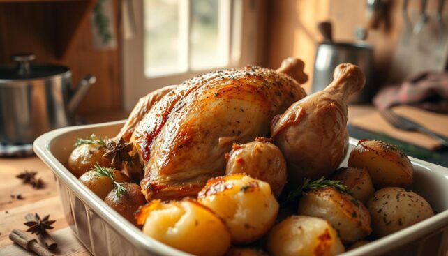 batatas com frango no forno