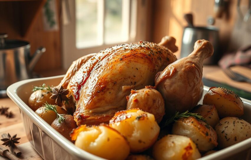 batatas com frango no forno